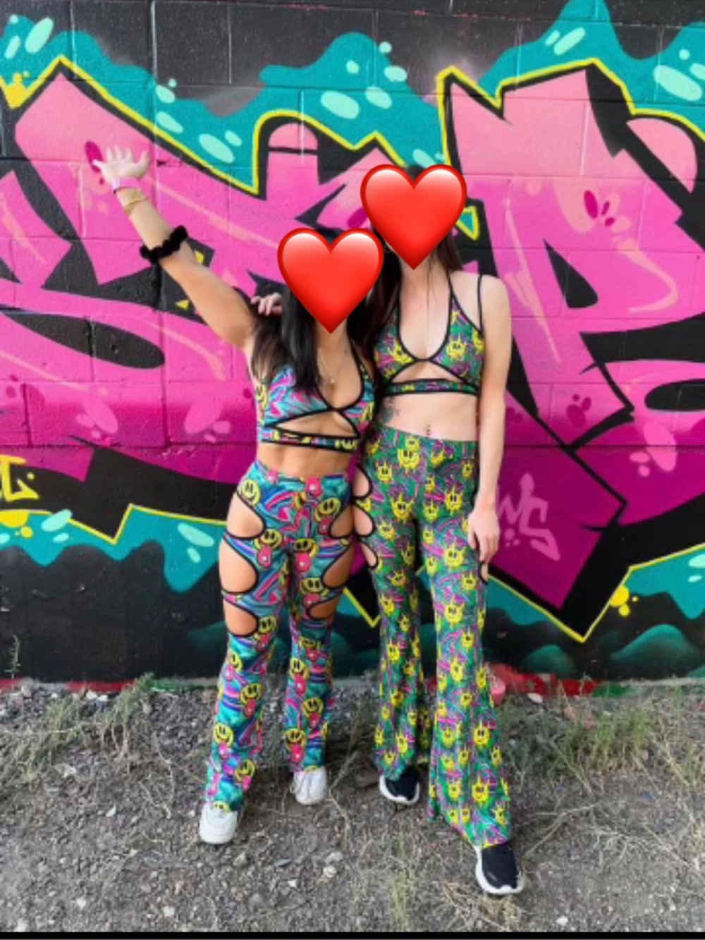 Women’s Neon Psychedelic Cut-Out Flare Pants - Green Print